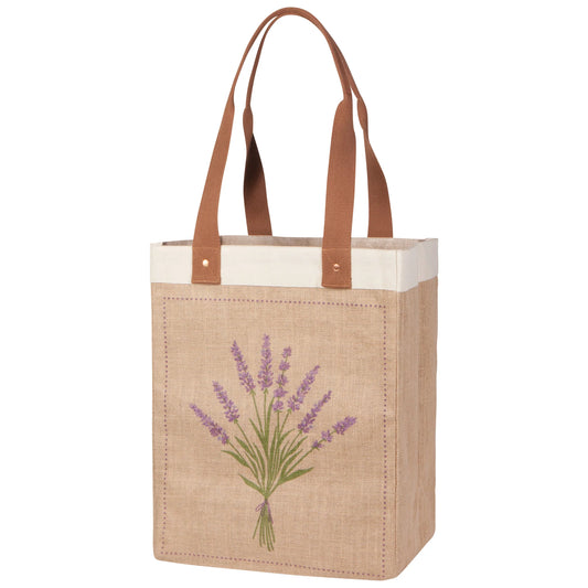 Lavender Large Burlap Shopping Bag