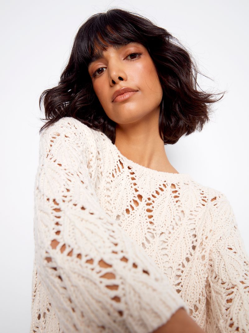 3/4 Sleeve Crochet Crew Charlie B C2959-524C