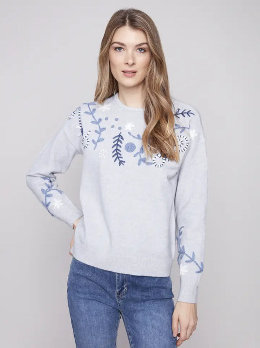 Hand Embroidered Crew Neck Sweater