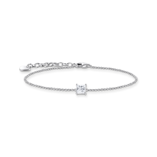 Silver bracelet with square pendant and white zirconia