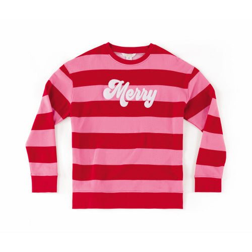 MERRY STRIPE SWEATSHIRT, PINK