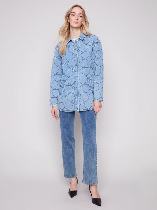 CHARLIE B C6386 STAR QUILTED DENIM JACKET