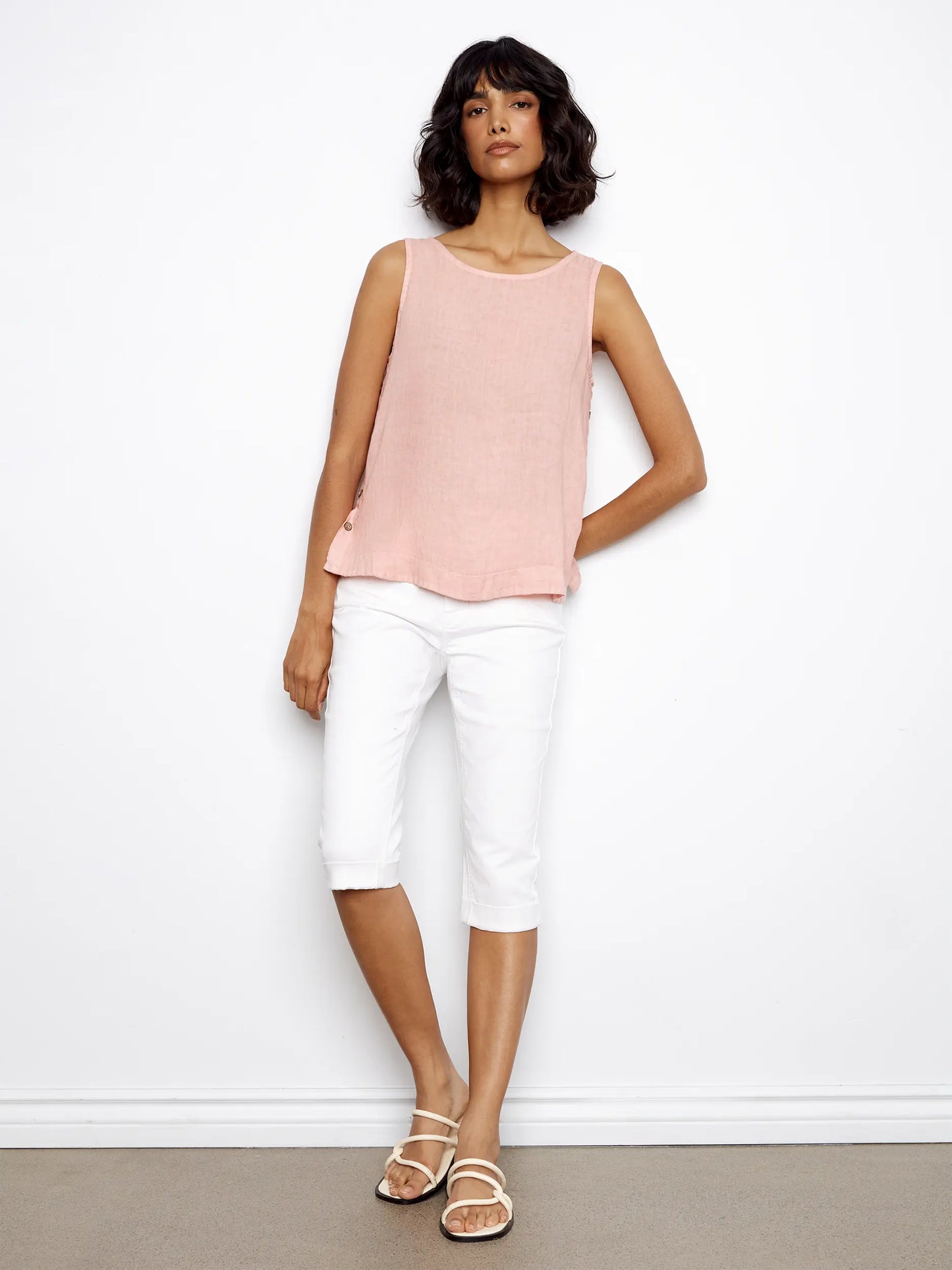 Sleeveless Linen Top with Side Buttons Peony C4425TR-035B 405