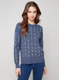 Charlie B Flower Embroidered Plushy Knit Crew
