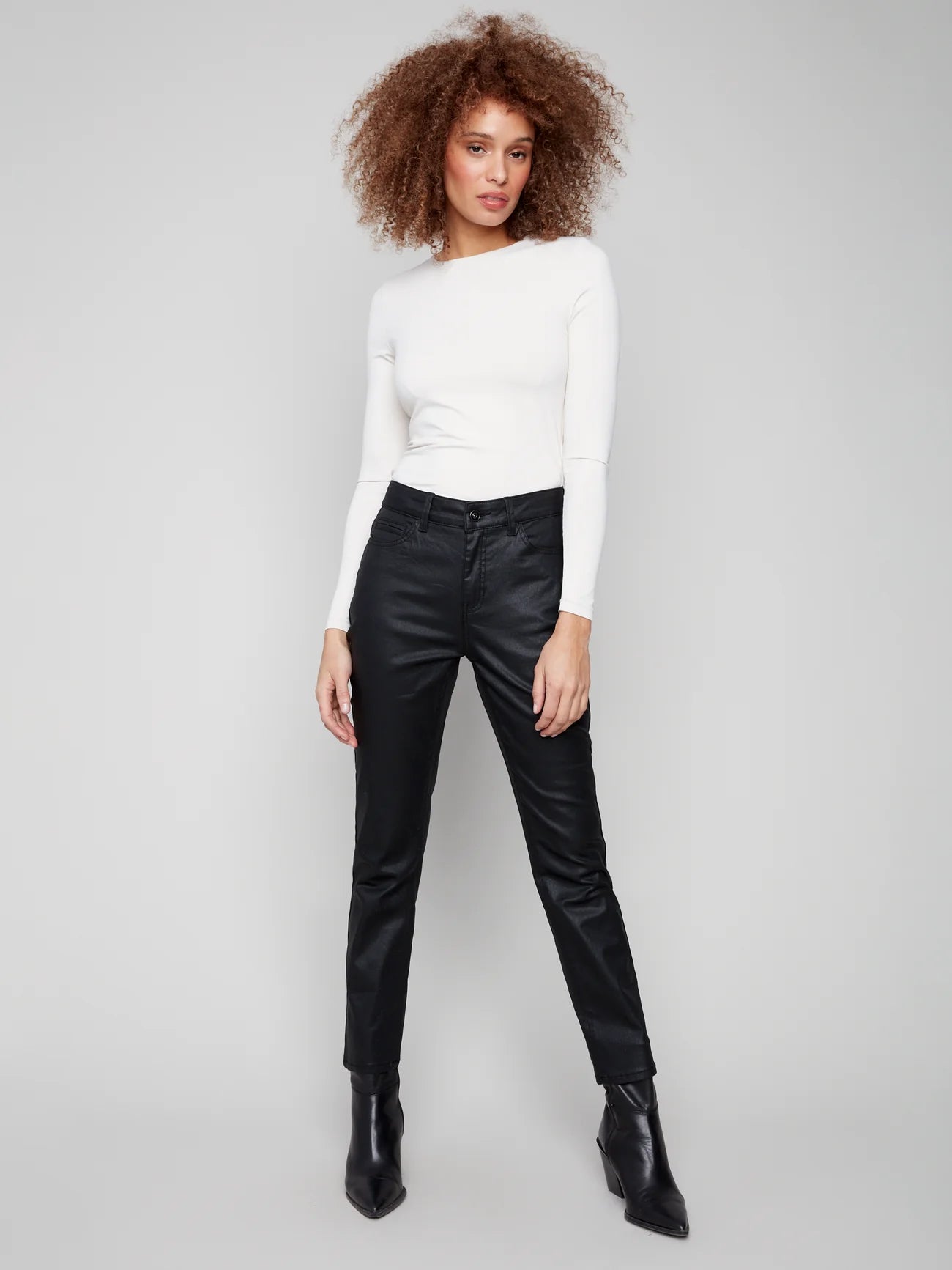 CHARLIE B C5671 SLIM LEG METALLIC WAX TWILL PANTS