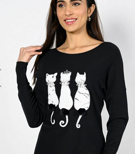 Black Knit Top with Cats 22344U
