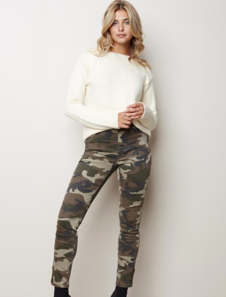 Stretch Printed Twill Pull-On Pant With Snap Hem Detail C5302