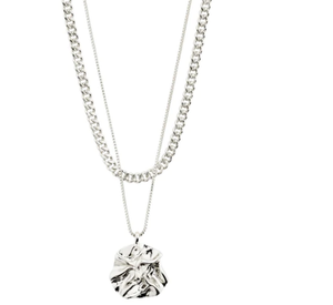 WILLPOWER curb chain & coin necklace, 2-in-1 set, silver-pla
