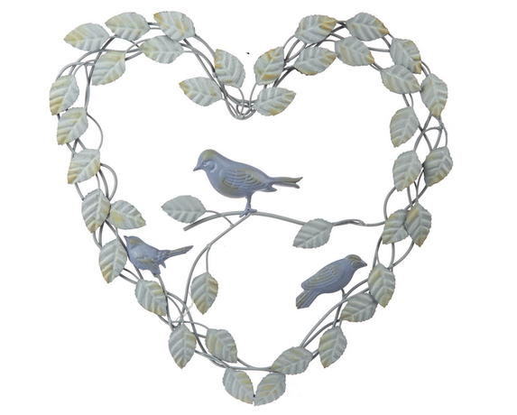 Layered Leaf Heart with Birds Wall Decor