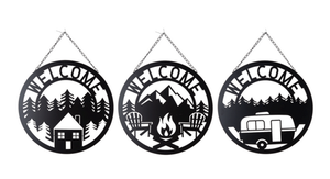 Round Laser Cut "Welcome" Cabin/Camping Wall Decor