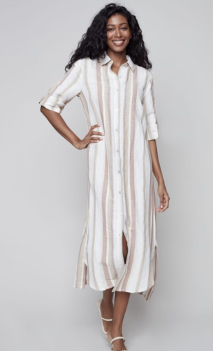 Striped Long Linen Blend Duster Dress