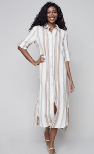 Striped Long Linen Blend Duster Dress