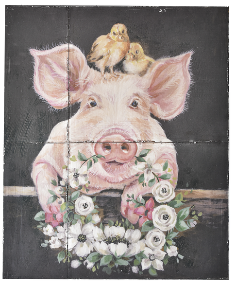 Antique Tile Pig Wall Decor