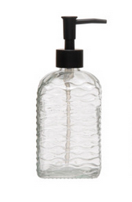 EMBOSSED GLASS SOAP DISPENSER W/ PUMP, 2 STYLES